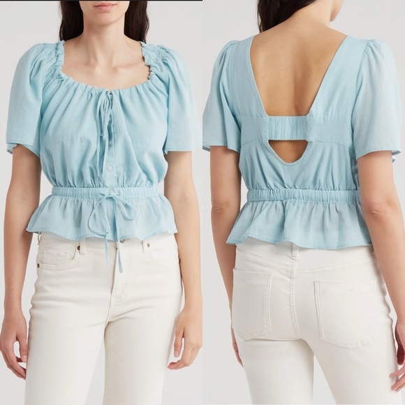 NWOT 7 For All Mankind Tie V-Neck Poplin Crop Top - Picture 1 of 6